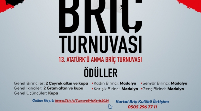 Kartal'da '13. Atatürk'ü Anma Briç Turnuvası' Heyecanı Yaşanacak